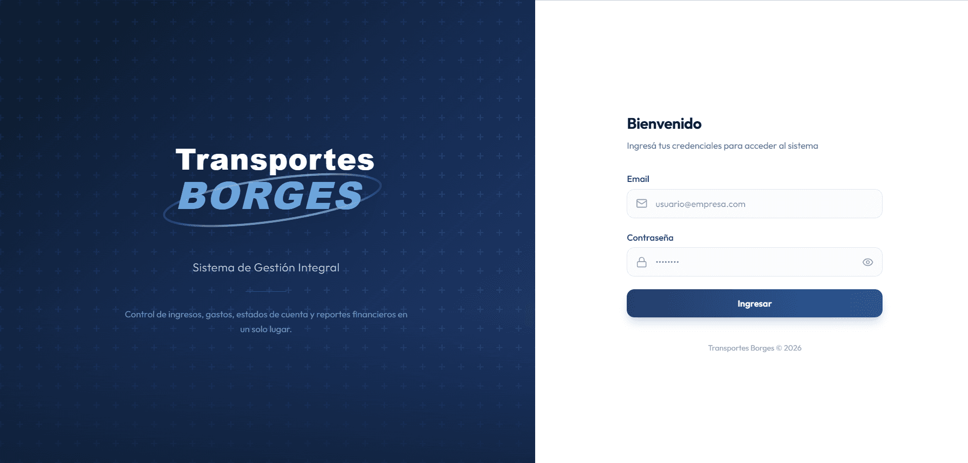 Pantalla de ingreso al sistema GestiónFlota de una empresa de transporte de Paysandú